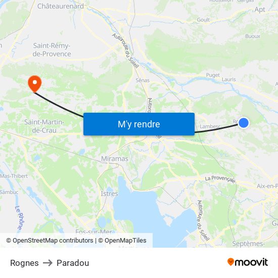 Rognes to Paradou map