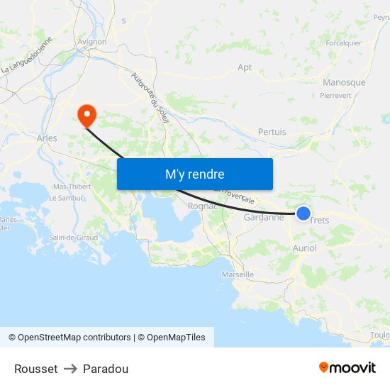 Rousset to Paradou map