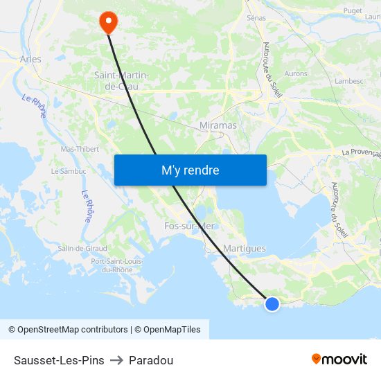 Sausset-Les-Pins to Paradou map