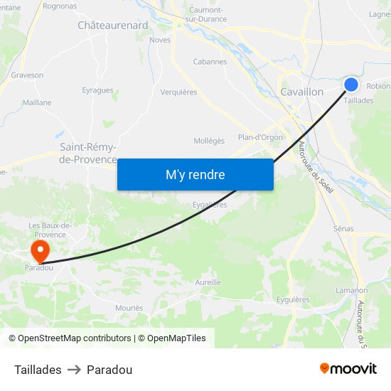 Taillades to Paradou map