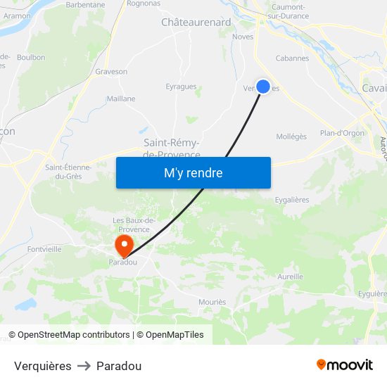 Verquières to Paradou map