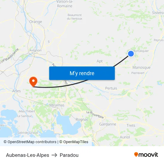 Aubenas-Les-Alpes to Paradou map
