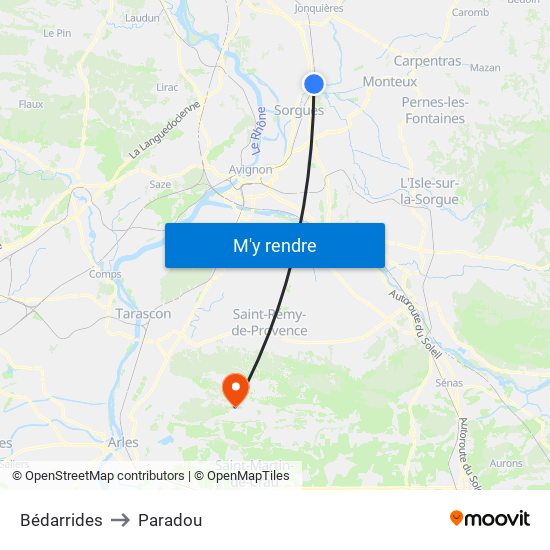 Bédarrides to Paradou map