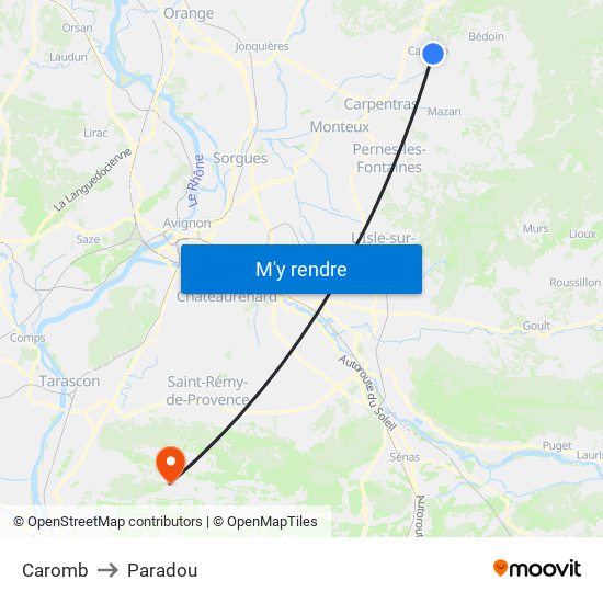 Caromb to Paradou map