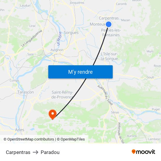 Carpentras to Paradou map