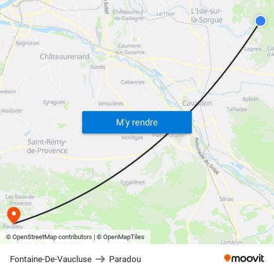 Fontaine-De-Vaucluse to Paradou map