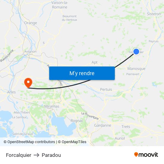 Forcalquier to Paradou map