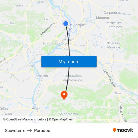 Sauveterre to Paradou map