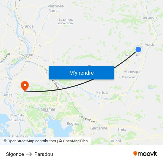 Sigonce to Paradou map