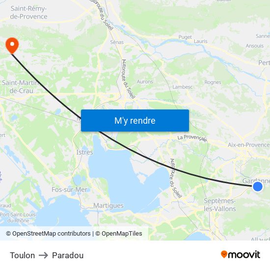 Toulon to Paradou map