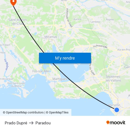 Prado Dupré to Paradou map
