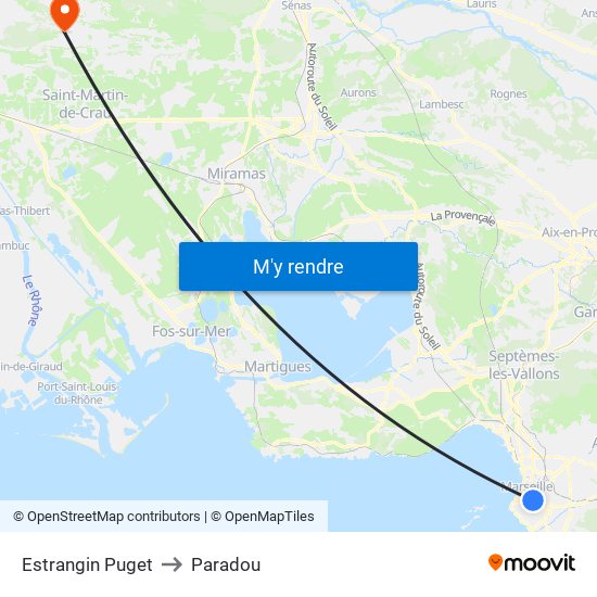 Estrangin Puget to Paradou map