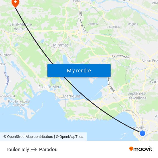 Toulon Isly to Paradou map