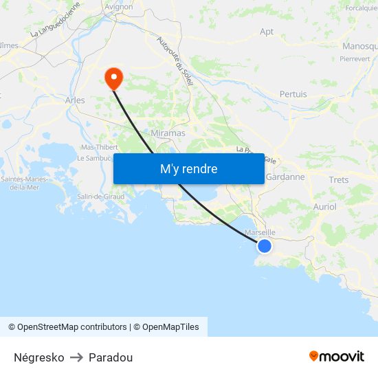 Négresko to Paradou map