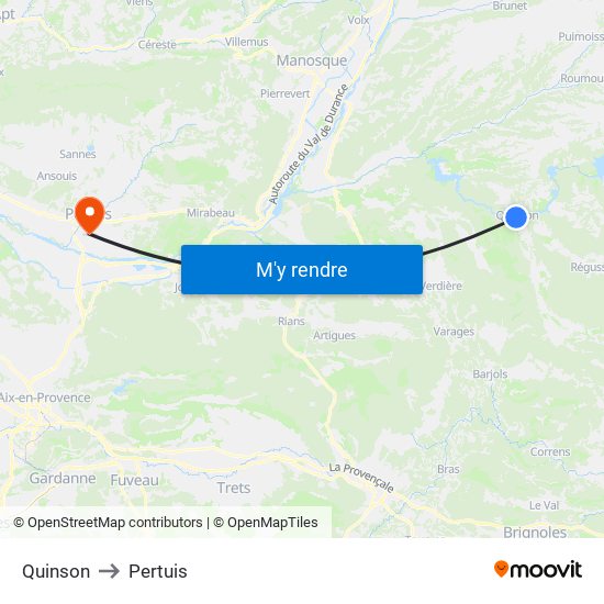 Quinson to Pertuis map