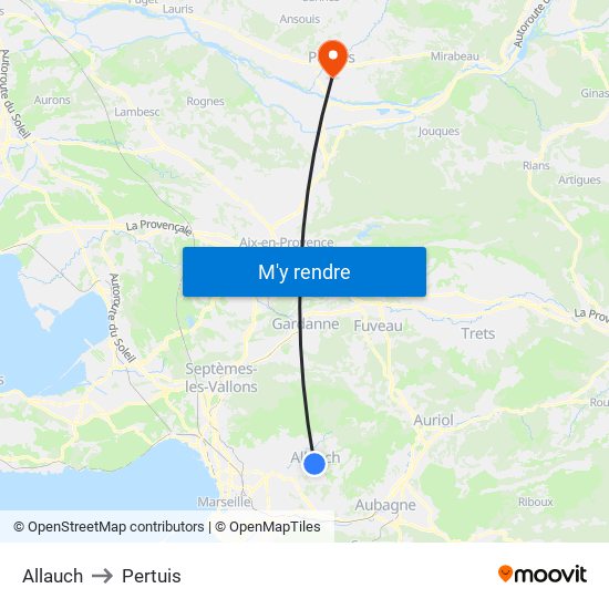 Allauch to Pertuis map