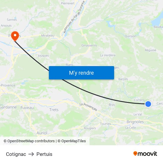 Cotignac to Pertuis map