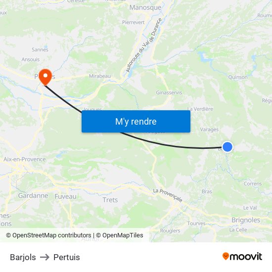 Barjols to Pertuis map