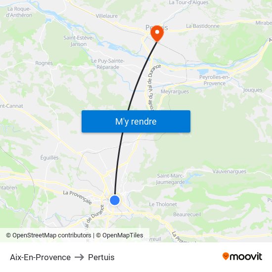 Aix-En-Provence to Pertuis map