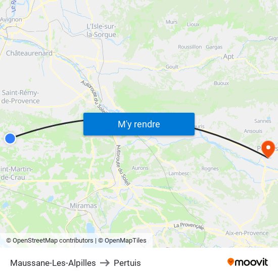 Maussane-Les-Alpilles to Pertuis map