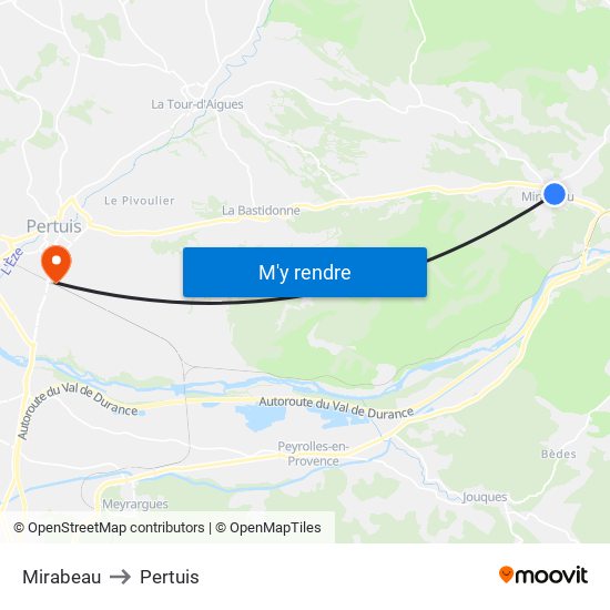 Mirabeau to Pertuis map