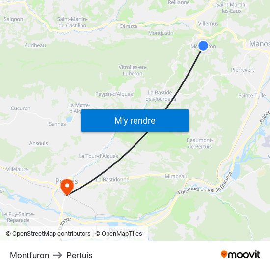Montfuron to Pertuis map