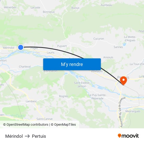 Mérindol to Pertuis map