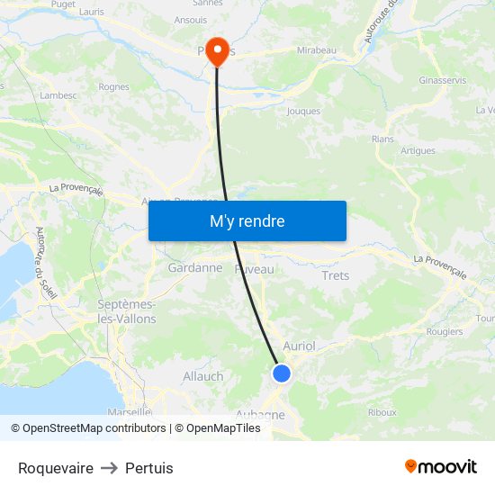 Roquevaire to Pertuis map