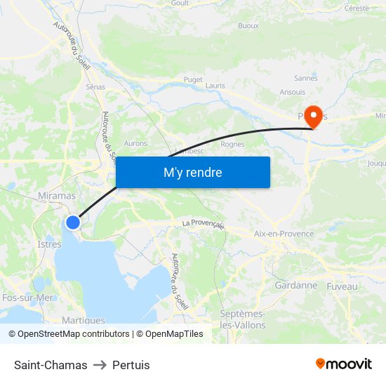 Saint-Chamas to Pertuis map