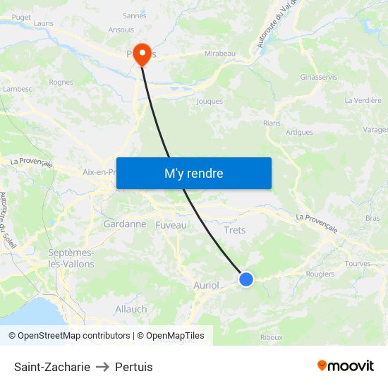 Saint-Zacharie to Pertuis map