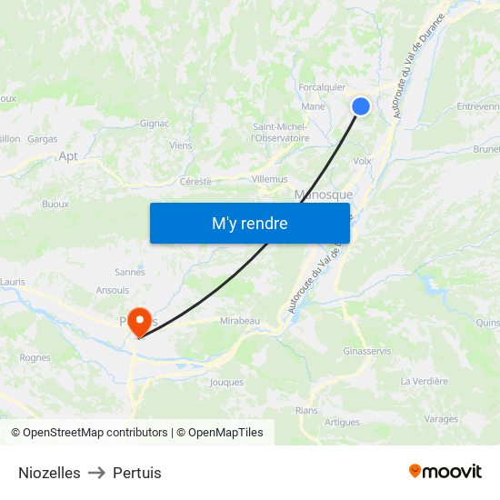 Niozelles to Pertuis map