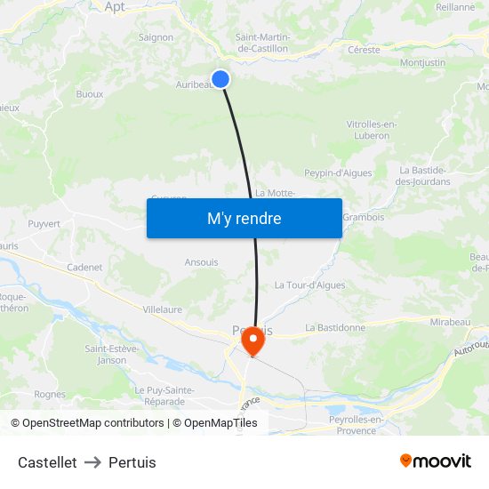 Castellet to Pertuis map