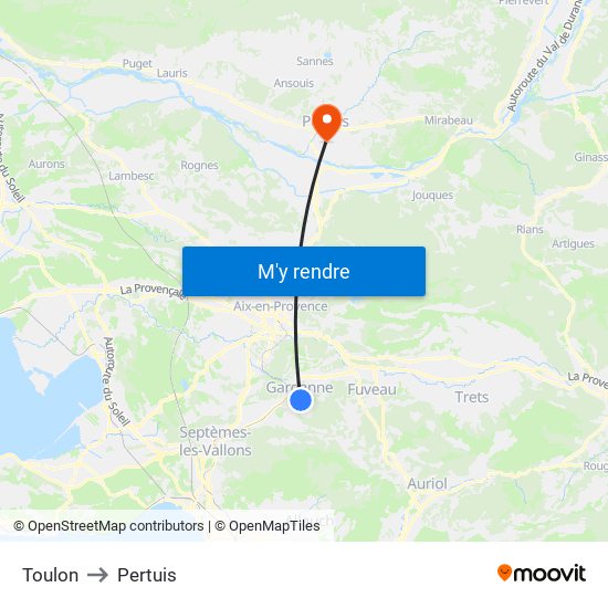 Toulon to Pertuis map