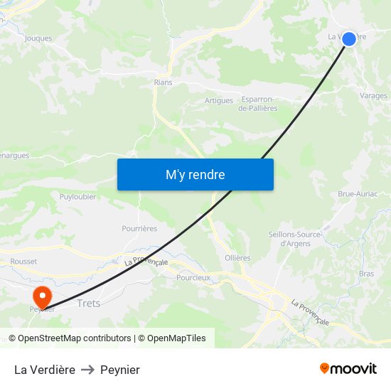 La Verdière to Peynier map