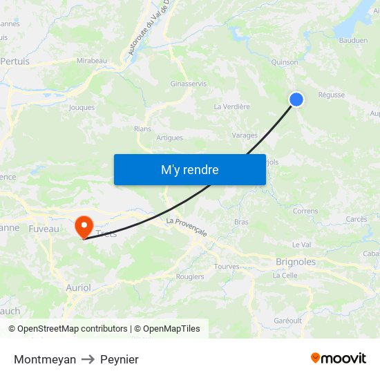 Montmeyan to Peynier map