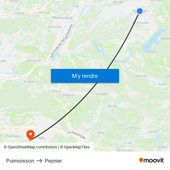 Puimoisson to Peynier map