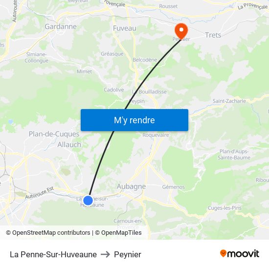 La Penne-Sur-Huveaune to Peynier map