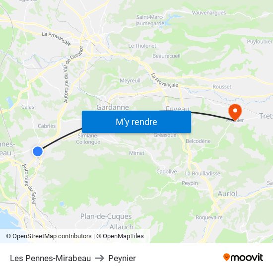 Les Pennes-Mirabeau to Peynier map