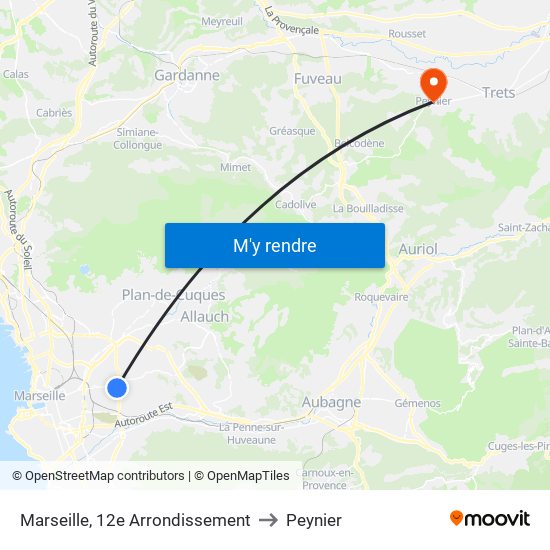 Marseille, 12e Arrondissement to Peynier map