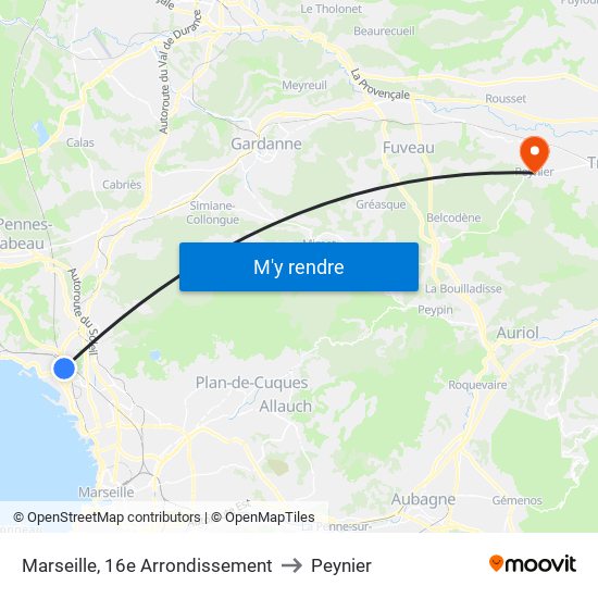 Marseille, 16e Arrondissement to Peynier map