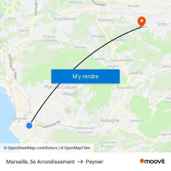 Marseille, 5e Arrondissement to Peynier map