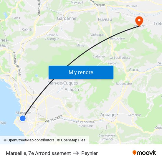 Marseille, 7e Arrondissement to Peynier map