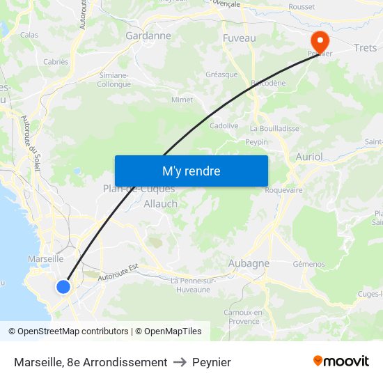 Marseille, 8e Arrondissement to Peynier map
