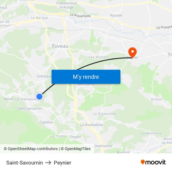 Saint-Savournin to Peynier map