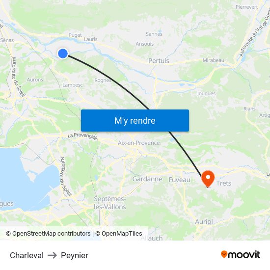 Charleval to Peynier map