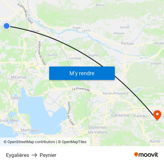 Eygalières to Peynier map
