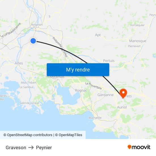 Graveson to Peynier map