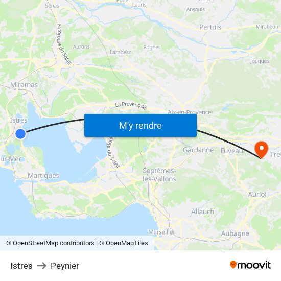 Istres to Peynier map