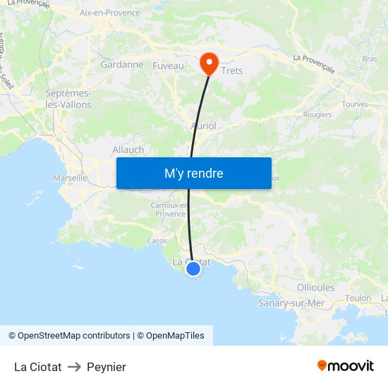 La Ciotat to Peynier map