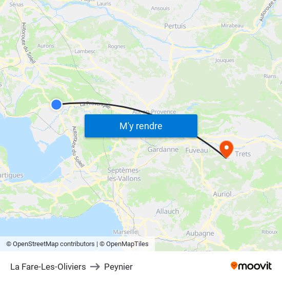 La Fare-Les-Oliviers to Peynier map